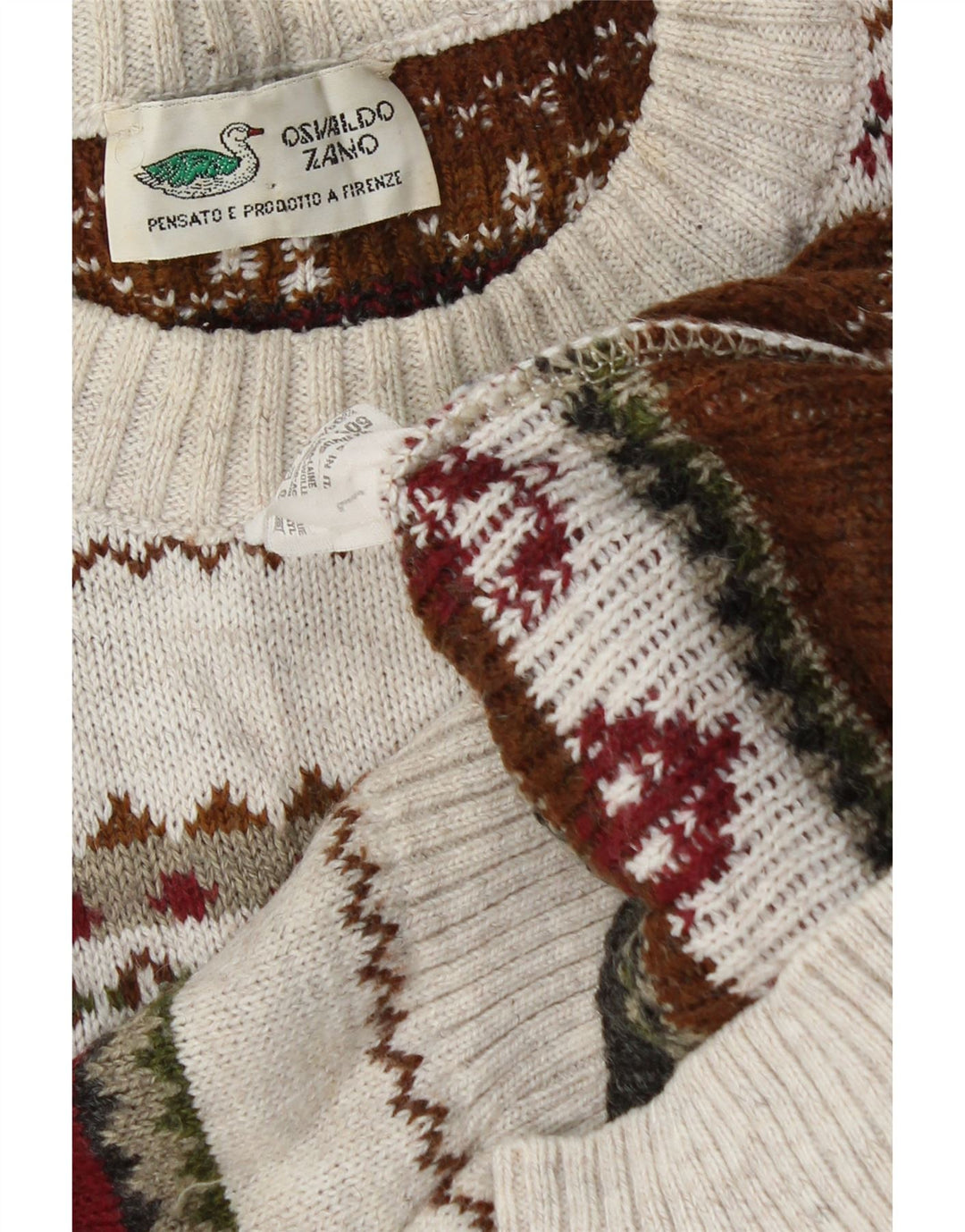 Suéter masculino vintage com gola redonda, grande lã geométrica branca