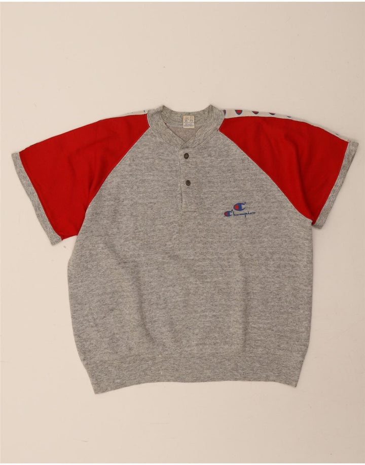 Champion moletom masculino gráfico de manga curta jumper pequeno cinza colorblock