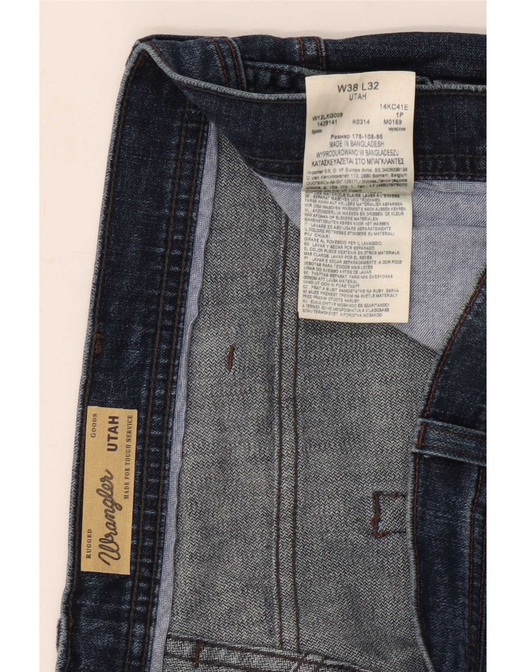Wrangler Masculino Utah Straight Jeans W38 L32 Azul Algodão