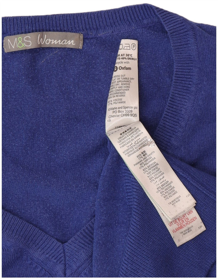 Suéter feminino Marks & Spencer com decote em V Reino Unido 16 grande azul poliamida