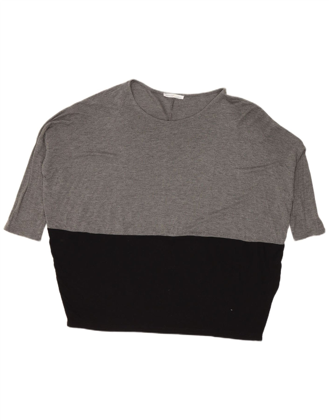 Zara Top feminino oversized manga 3/4 Reino Unido 14 bloco colorido cinza médio