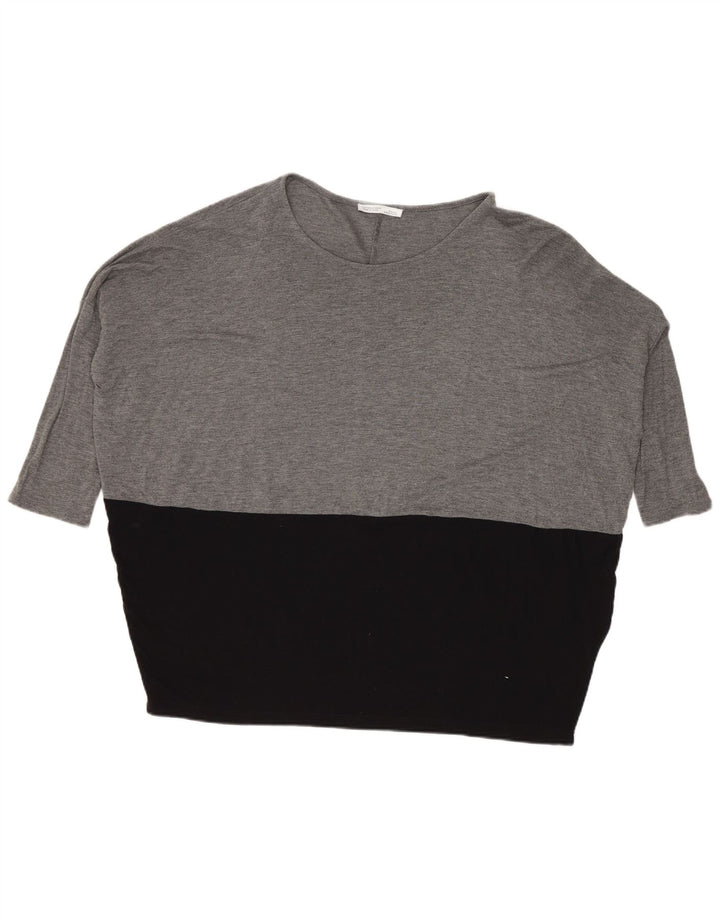 Zara Top feminino oversized manga 3/4 Reino Unido 14 bloco colorido cinza médio
