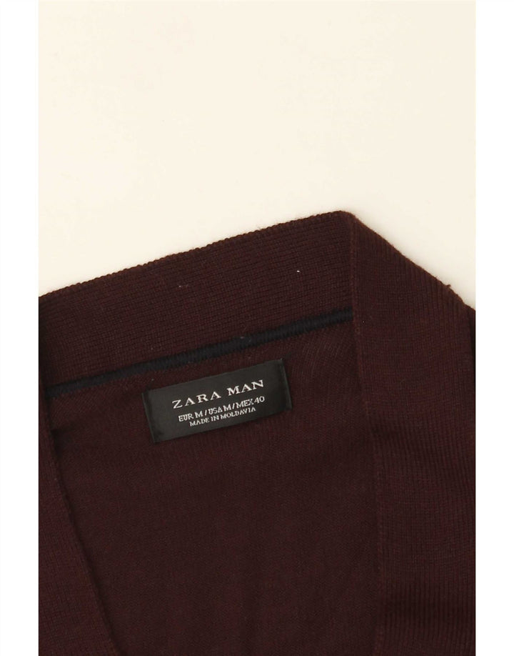 Suéter cardigã masculino Zara médio Borgonha
