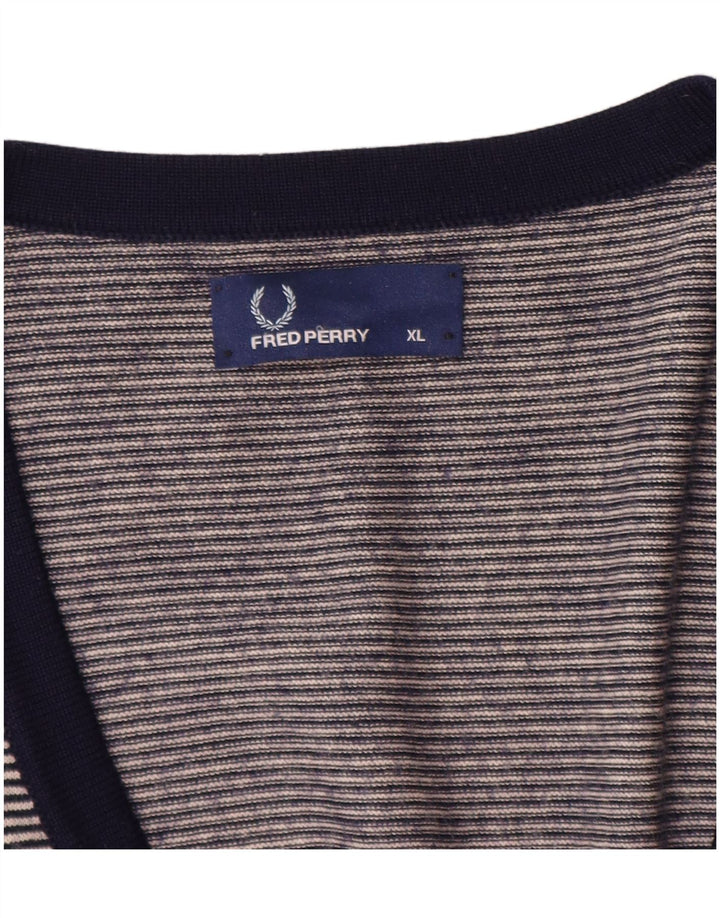 Suéter cardigã masculino FRED PERRY XL azul marinho listrado lã merino