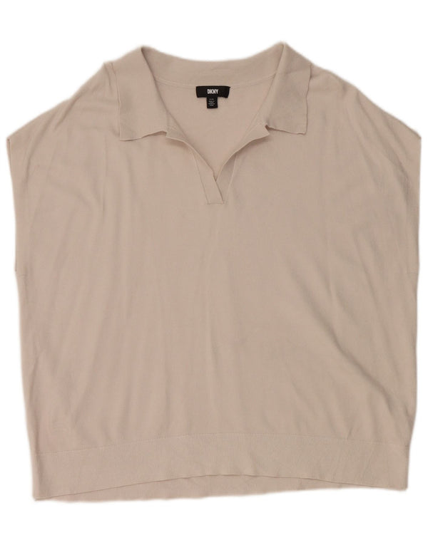 Dkny Womens Sleeveless Oversized Polo Shirt UK 18 XL Grey Rayon