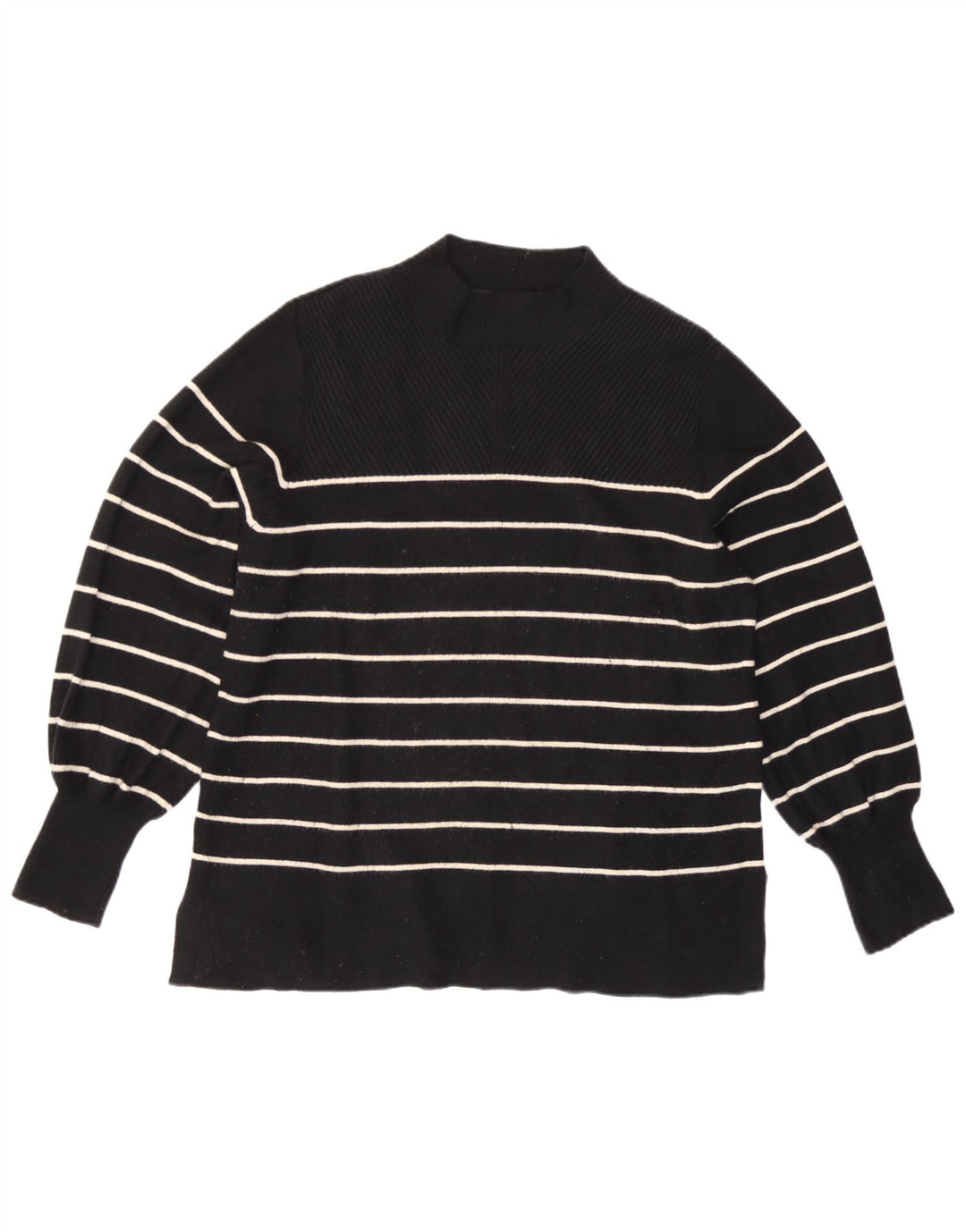 Suéter feminino Marks & Spencer com gola tartaruga Reino Unido 16 listrado preto grande