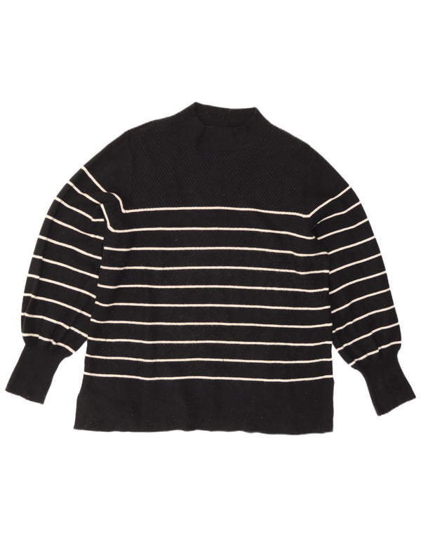 Suéter feminino Marks & Spencer com gola tartaruga Reino Unido 16 listrado preto grande