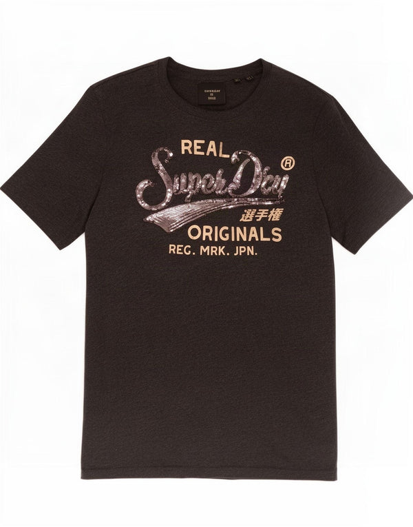 Camiseta feminina Superdry com estampa gráfica UK 12 algodão cinza médio