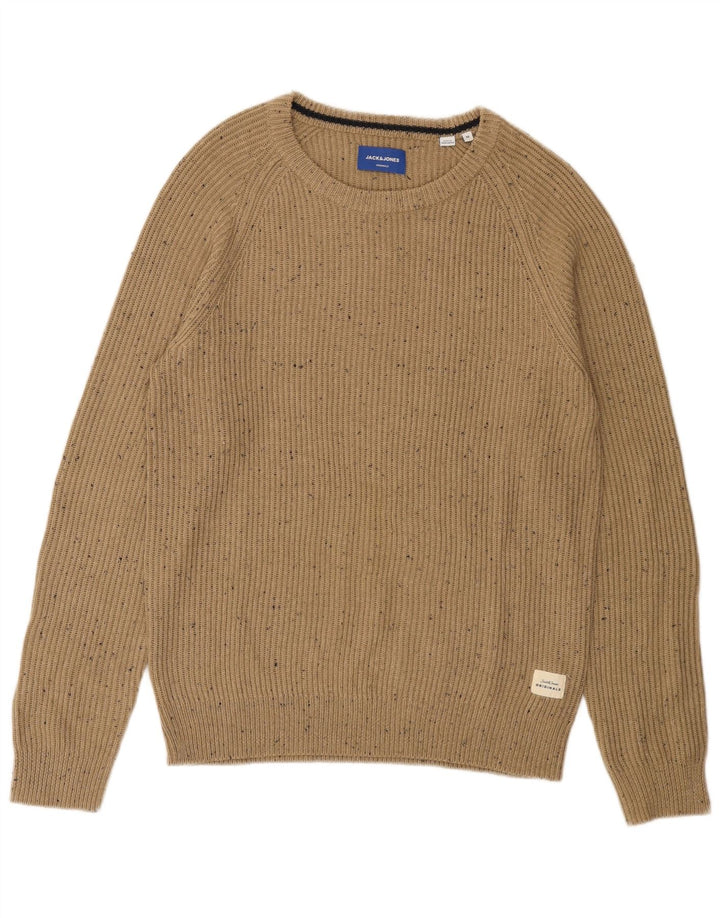 Suéter masculino Jack & Jones com gola barco, acrílico salpicado bege médio