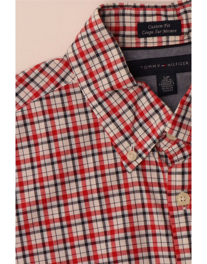 Camisa masculina Tommy Hilfiger Custom Fit pequena vermelha xadrez de algodão