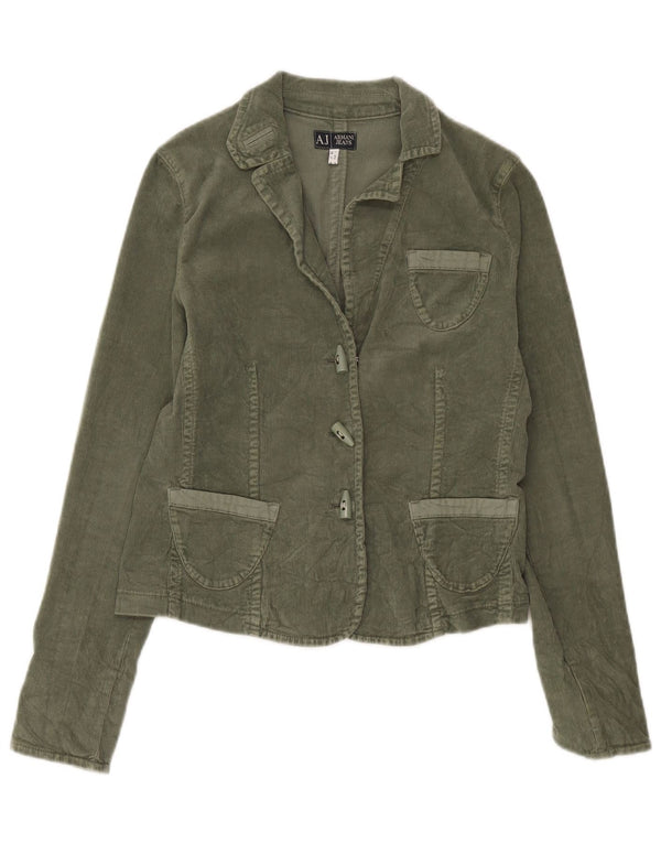 Jaqueta blazer feminina de veludo com 3 botões Armani Jeans Reino Unido 16 grande cáqui