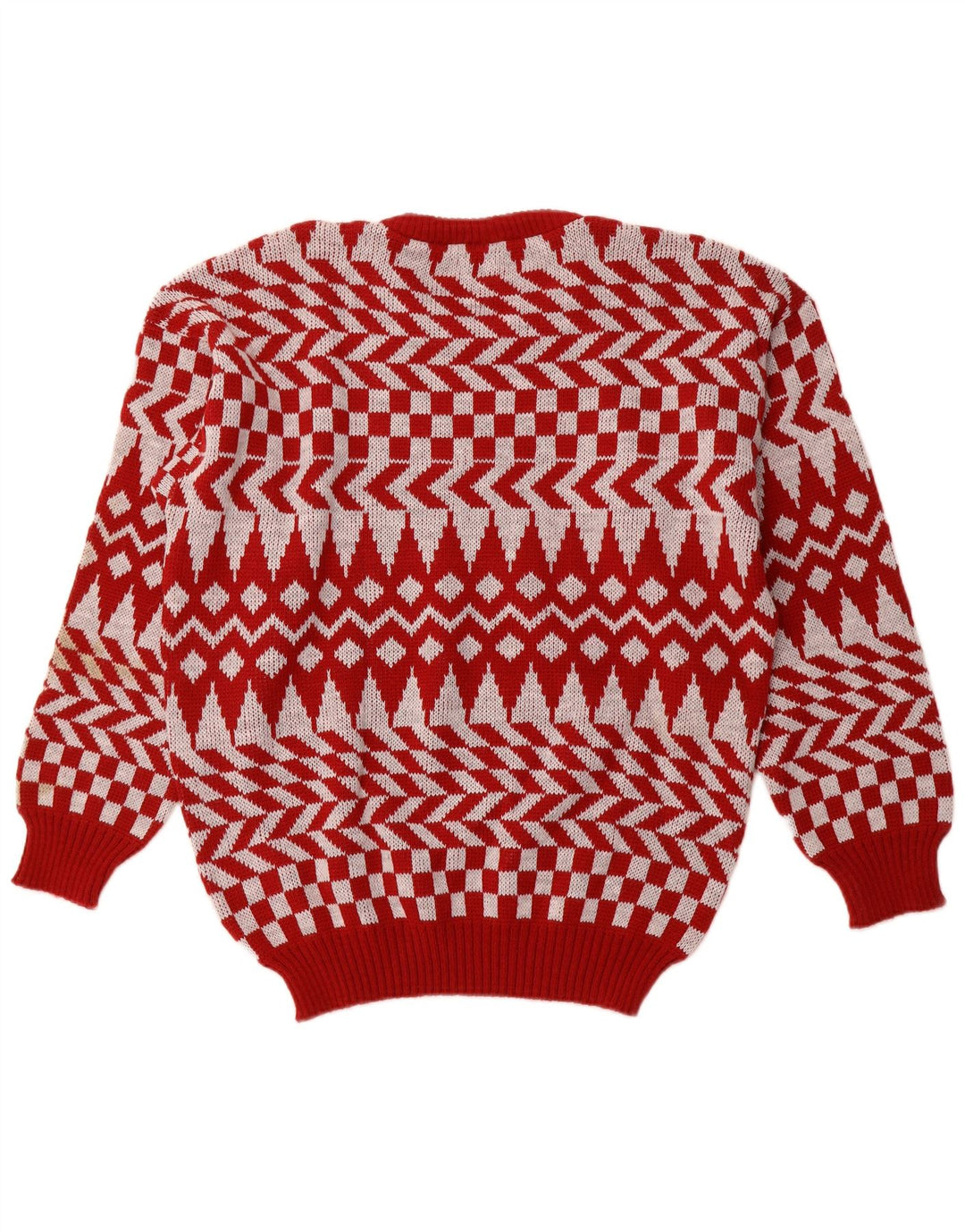 Suéter masculino C&A com gola redonda e acrílico geométrico vermelho grande