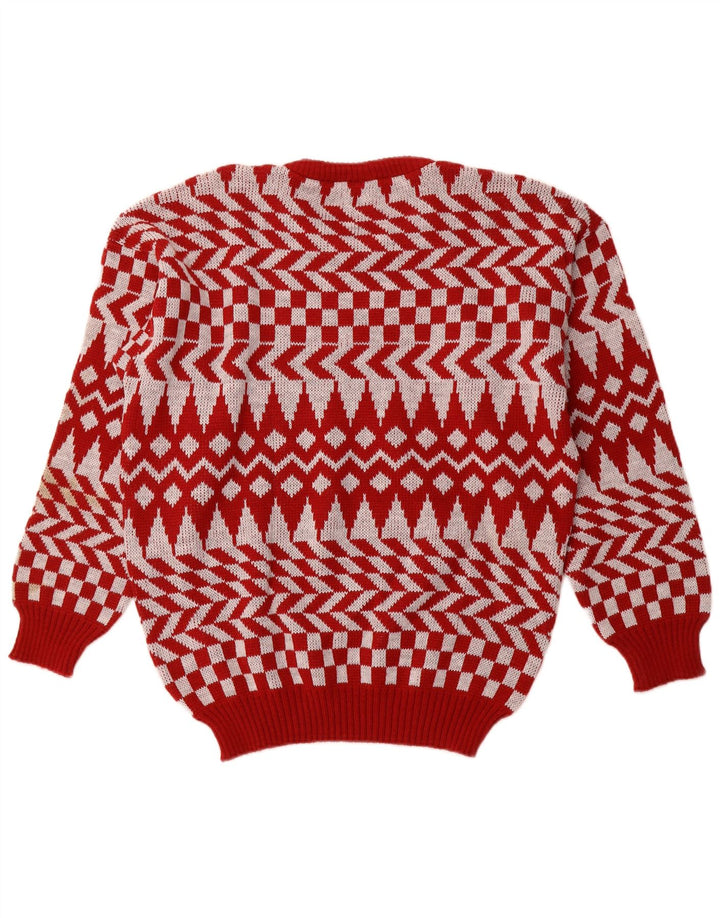 Suéter masculino C&A com gola redonda e acrílico geométrico vermelho grande