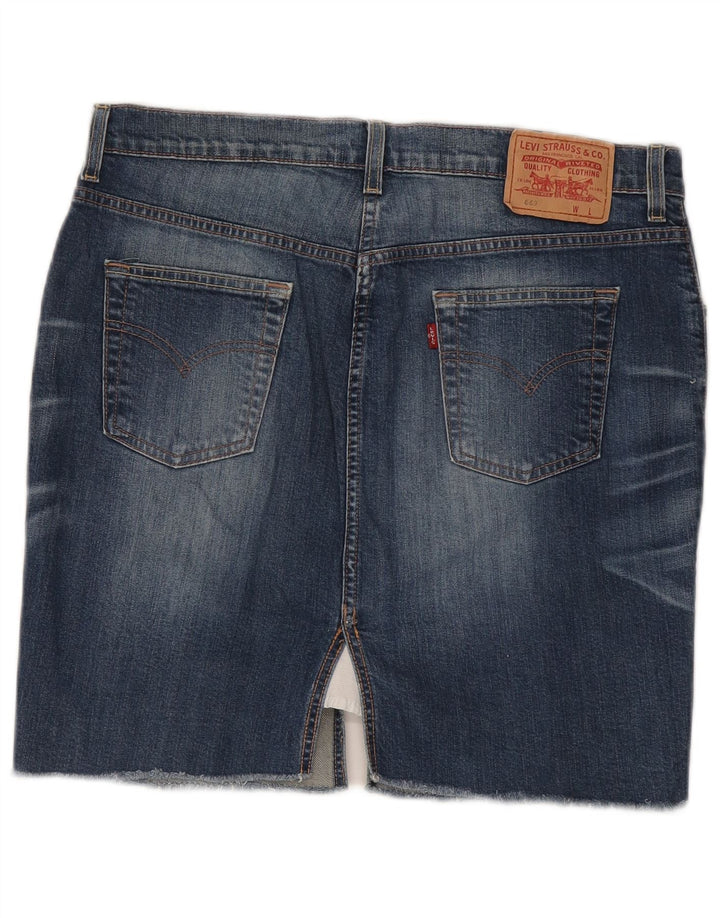 Saia jeans feminina 669 da Levi's W34 grande algodão azul