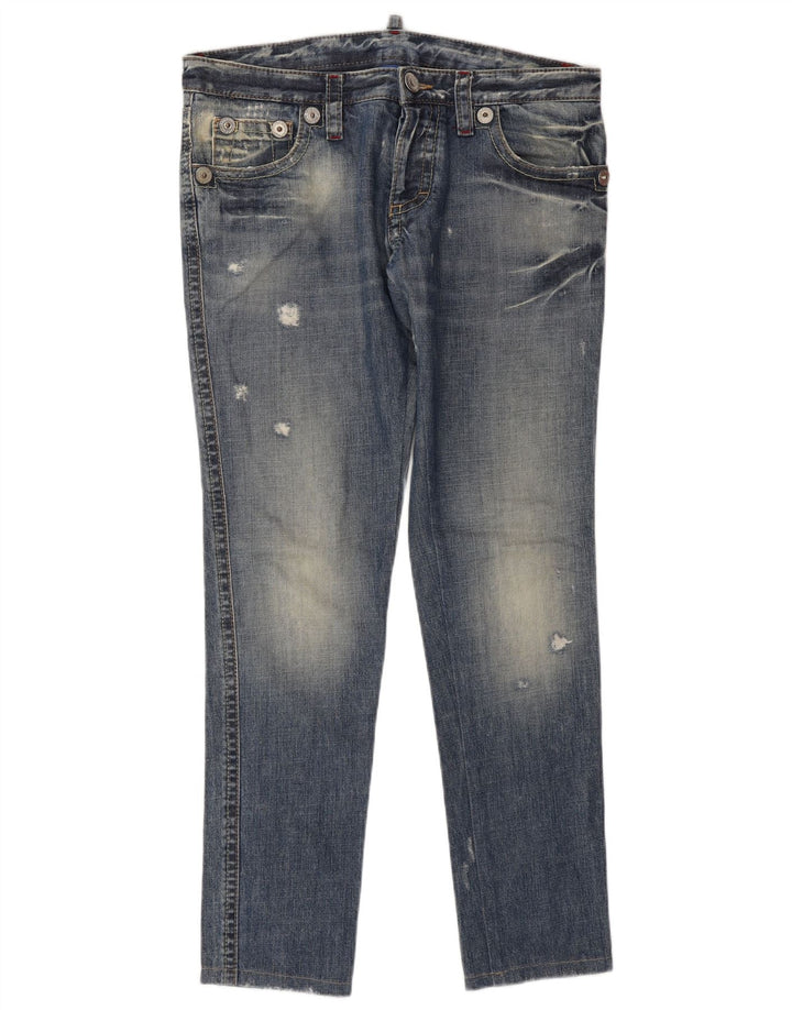 Calça jeans feminina Dsquared2 desgastada justa W32 L32 algodão azul