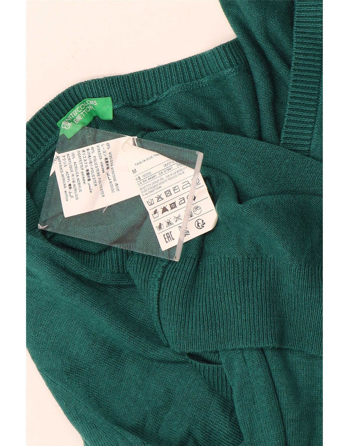 Suéter feminino Benetton com decote em V Reino Unido 12 viscose verde médio