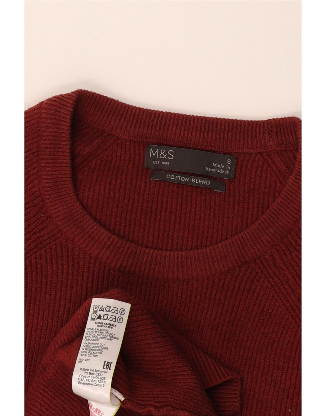 Suéter masculino Marks & Spencer com gola redonda, pequeno poliéster cor de vinho