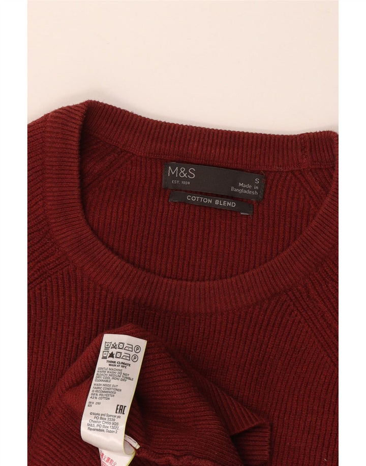 Suéter masculino Marks & Spencer com gola redonda, pequeno poliéster cor de vinho
