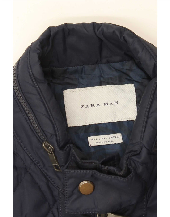 Jaqueta acolchoada masculina Zara com capuz UK 40 grande azul marinho