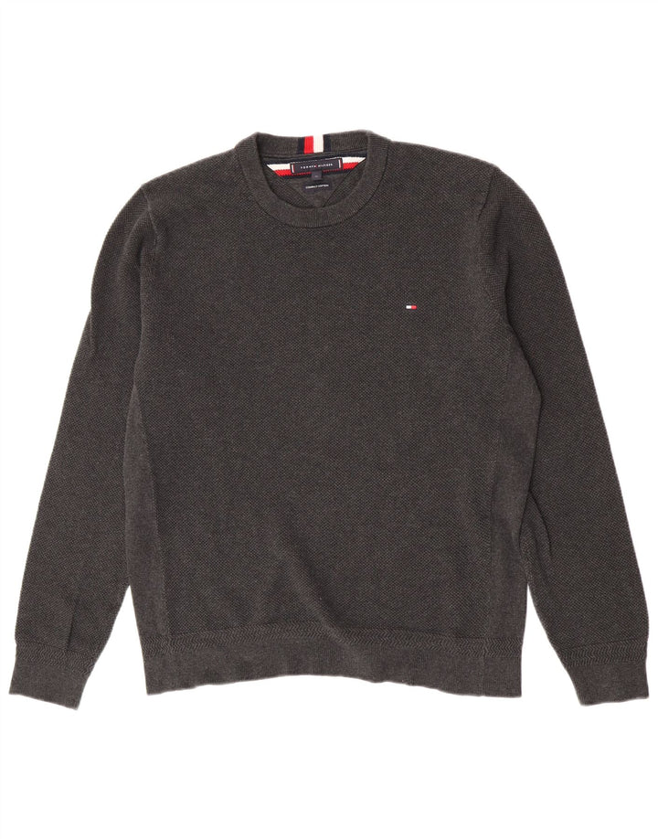 Tommy Hilfiger Suéter masculino com gola redonda XL algodão cinza