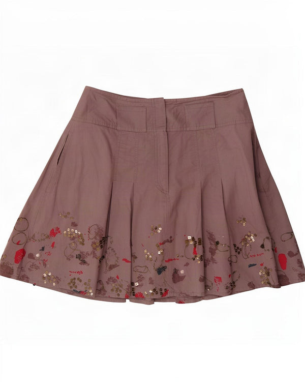Max&Co. Mini saia plissada feminina Reino Unido 10 pequena W27 algodão floral roxo