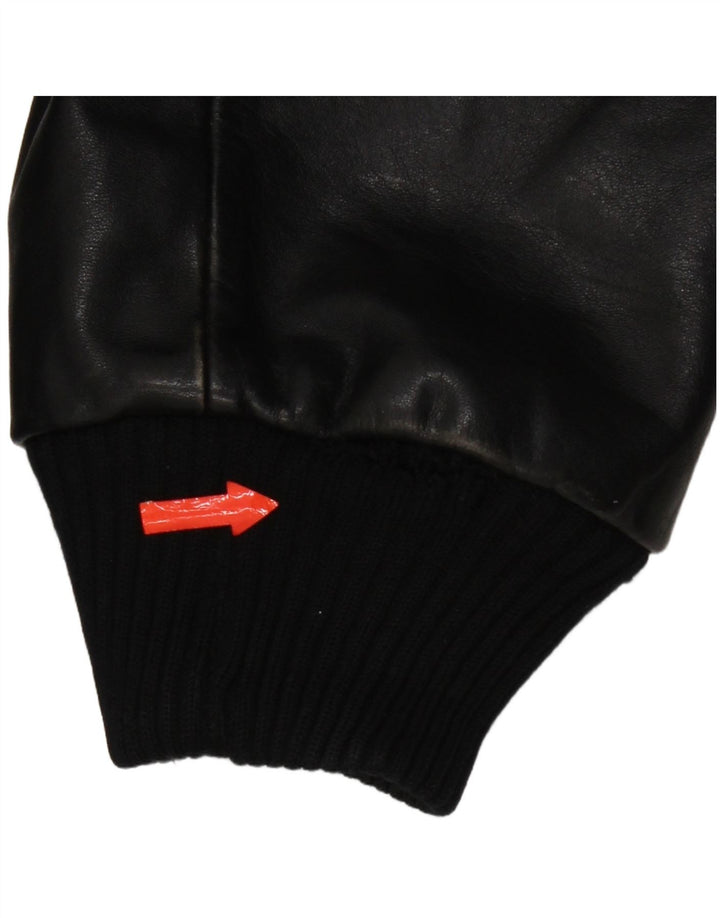 Jaqueta militar de couro masculina vintage Reino Unido 38 couro preto médio
