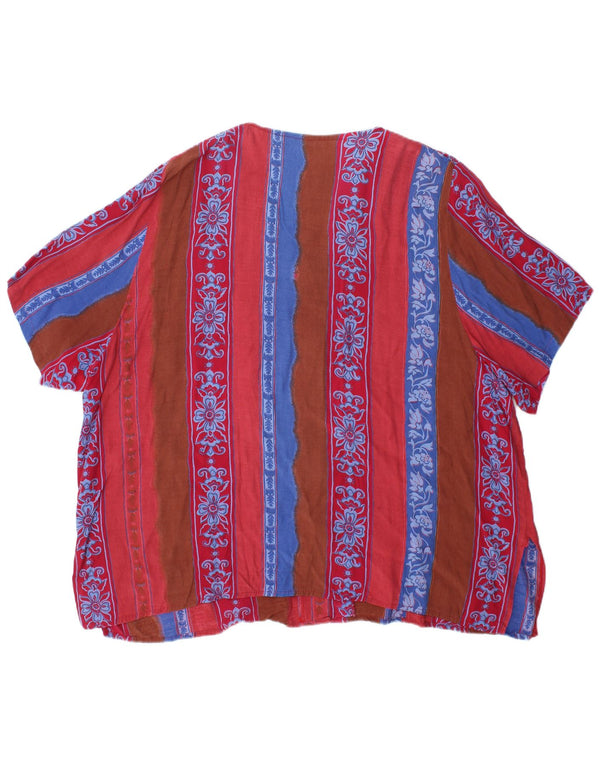 Blusa feminina vintage de manga curta UK 22 3XL floral multicolorida