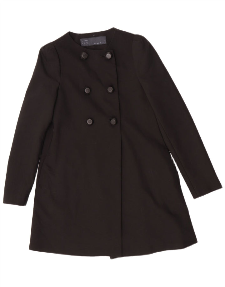 Casaco feminino Zara com peito duplo UK 6 XS preto poliéster