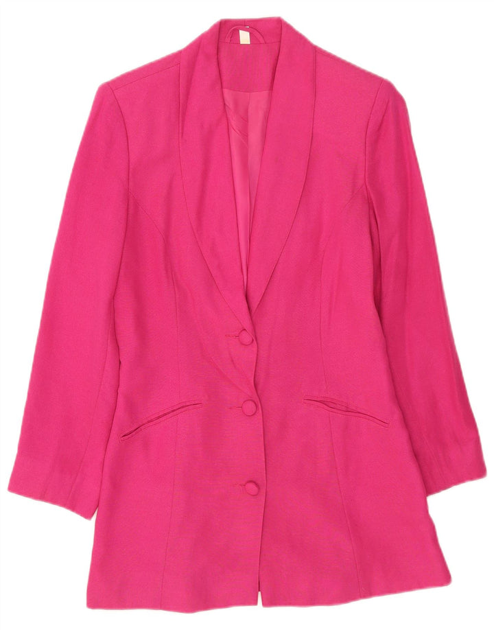 Jaqueta blazer feminina vintage com 3 botões Reino Unido 8 viscose rosa pequena