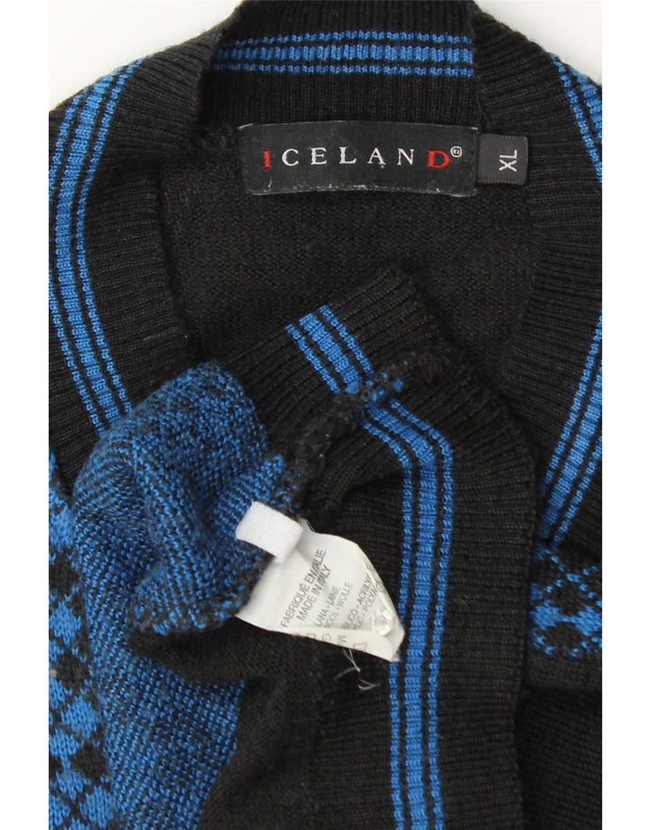 Suéter masculino Islândia com decote em V XL azul Argyle/lã diamante