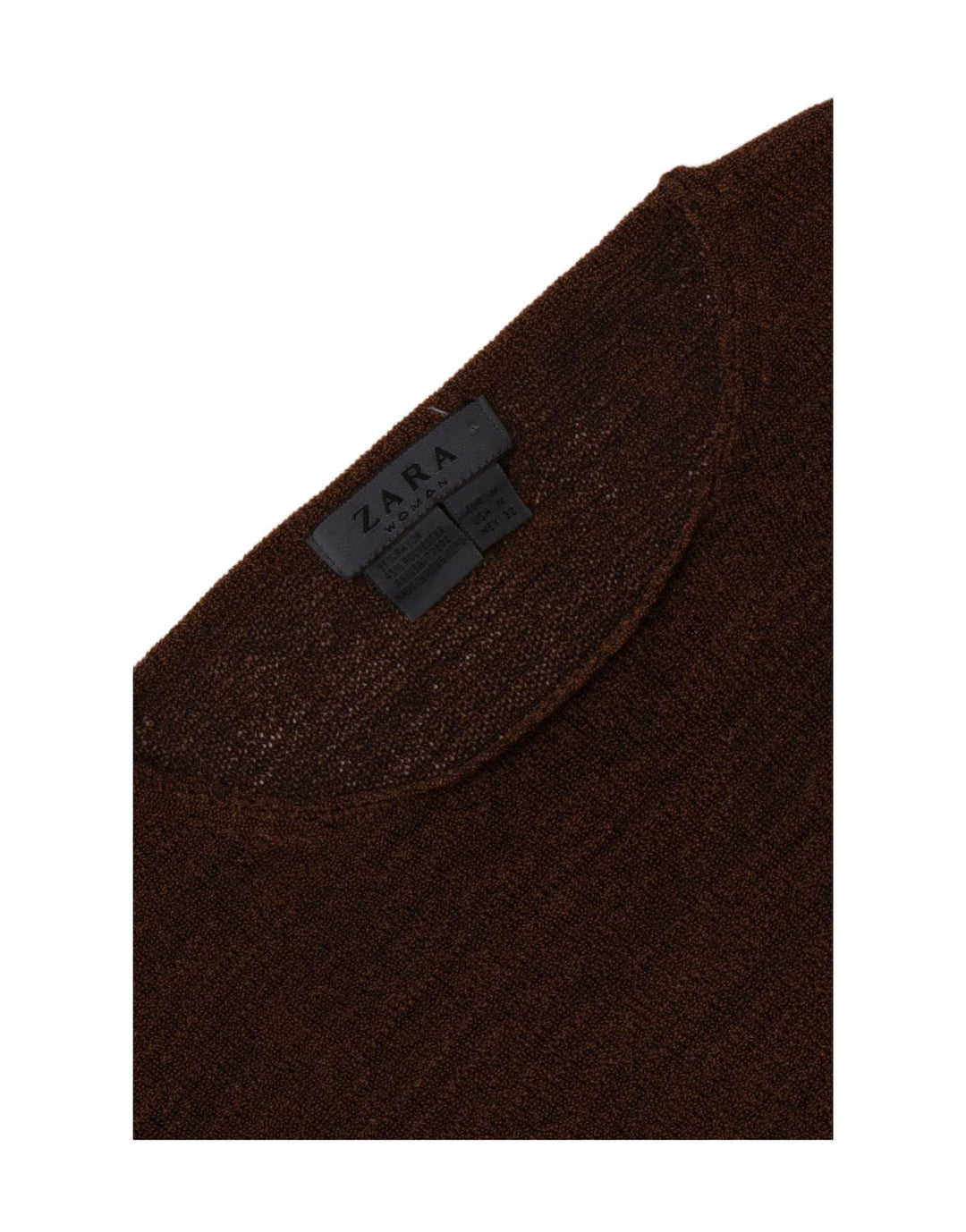 Top de malha feminino Zara manga comprida Reino Unido 12 rayon manchado marrom médio