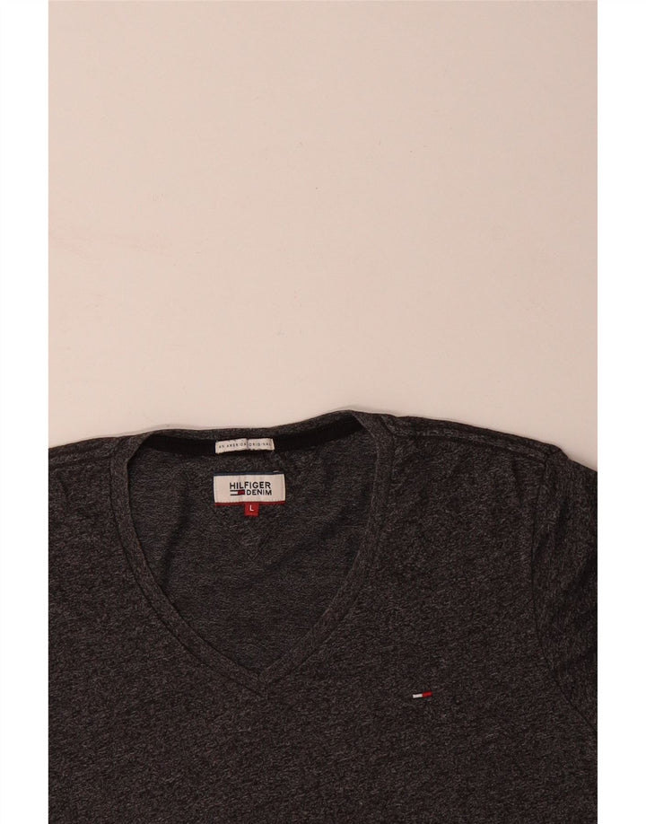 Camiseta masculina TOMMY HILFIGER grande algodão manchado cinza