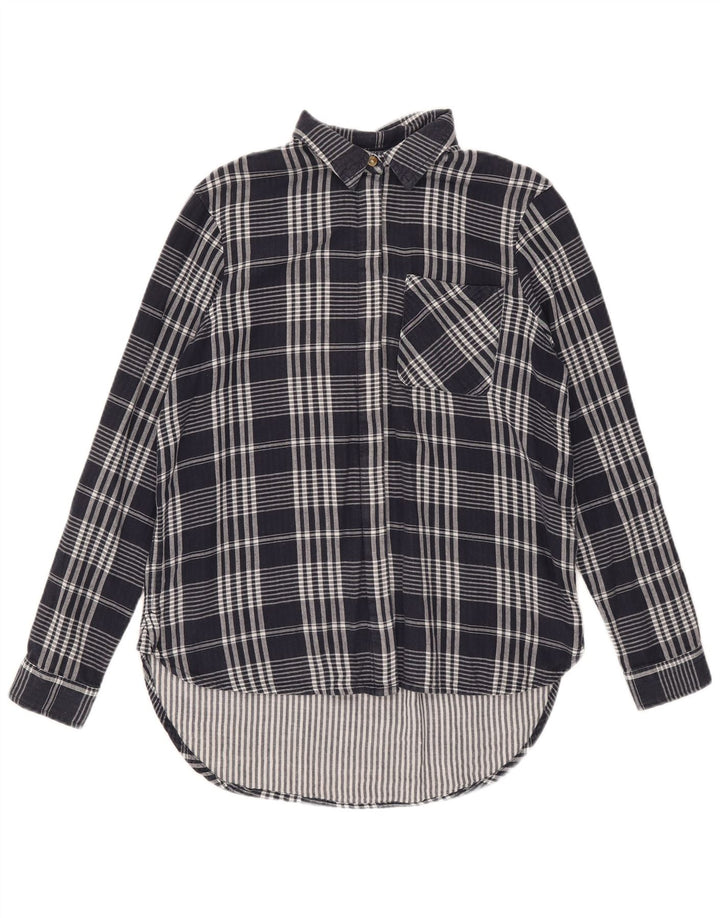 Camisa feminina Marks & Spencer grande tamanho Reino Unido 8 pequena xadrez azul marinho algodão
