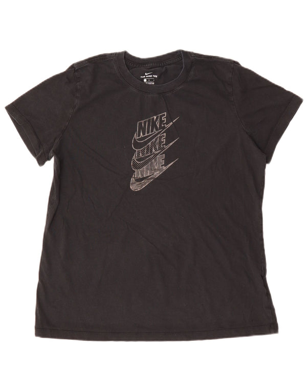 Camiseta feminina NIKE com estampa gráfica UK 14 grande algodão preto