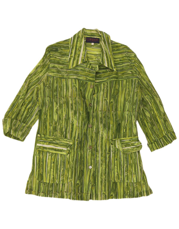 Blusa feminina VINTAGE manga 3/4 Reino Unido 14 viscose listrada verde médio