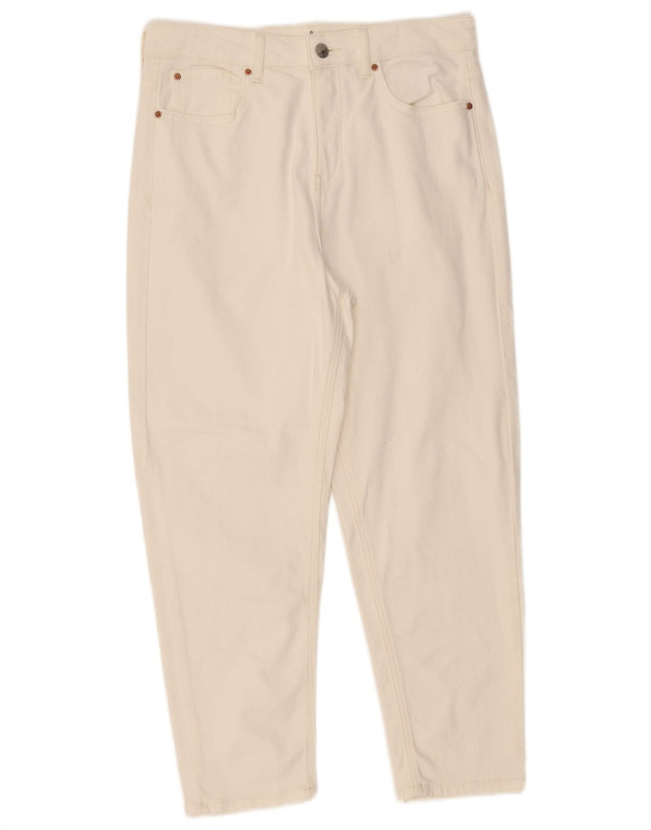 Calça jeans feminina de cintura alta Marks & Spencer UK 12 médio W32 L26 branco