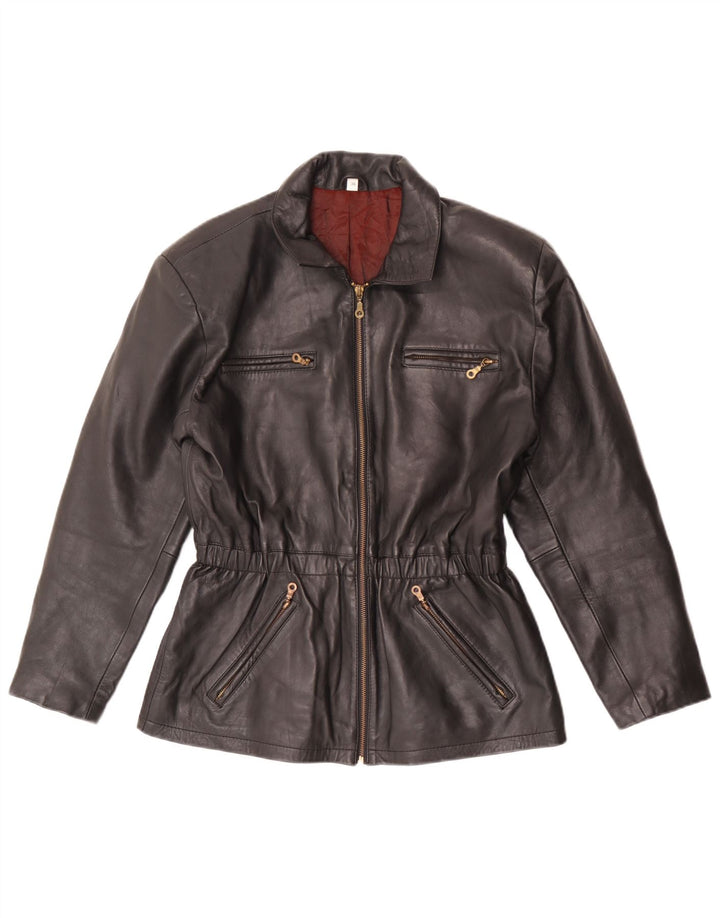 Jaqueta de couro superdimensionada feminina vintage EU 36 couro preto pequeno