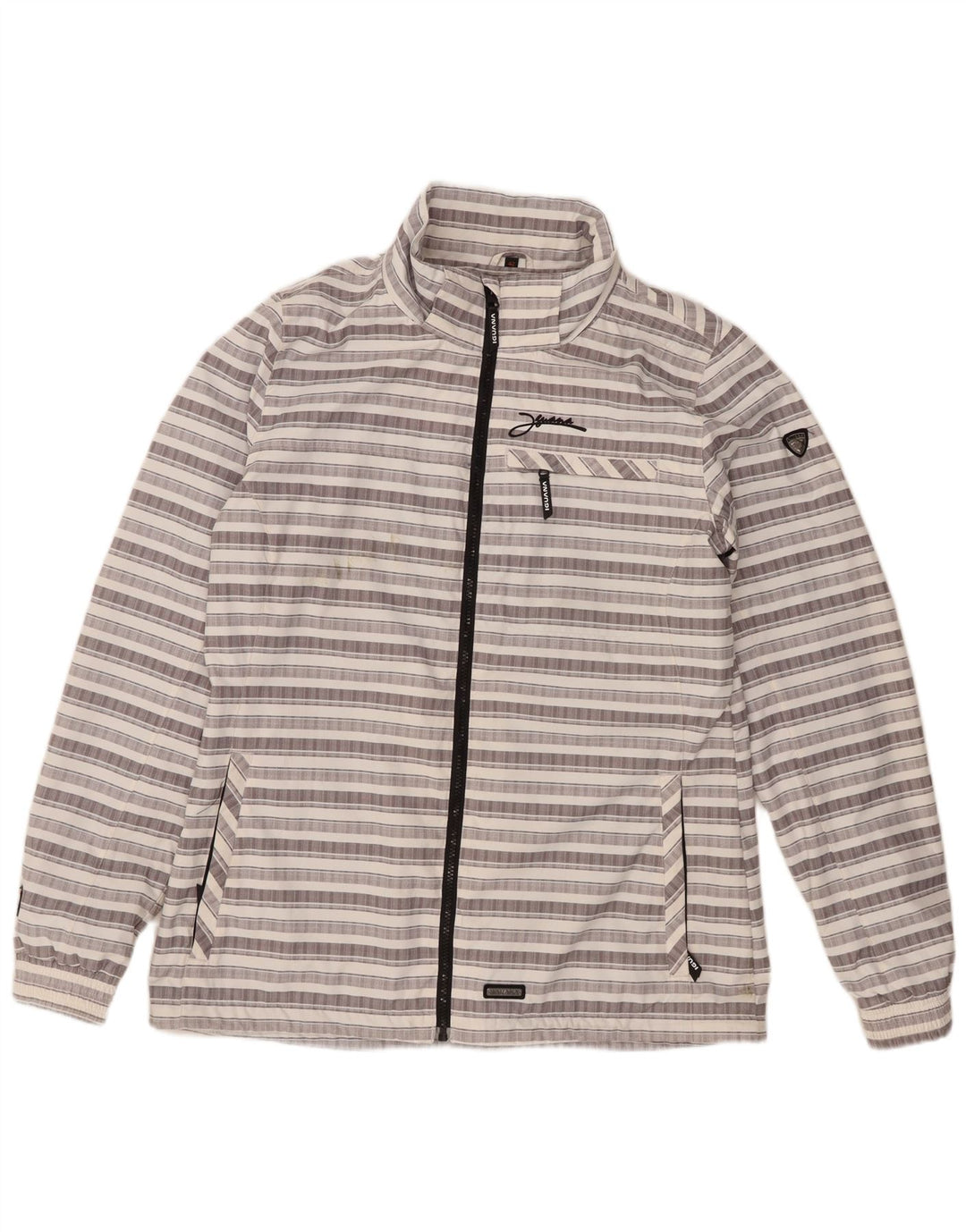 Jaqueta de chuva masculina Iguana com capuz UK 42 XL poliéster listrado cinza