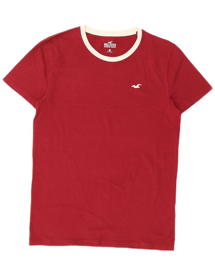 Camiseta masculina Hollister pequena de algodão Borgonha