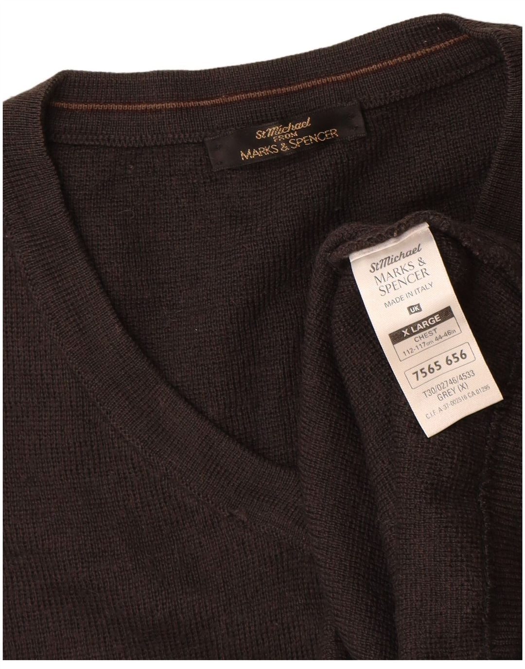 Suéter masculino St Michael com decote em V XL cinza listrado acrílico