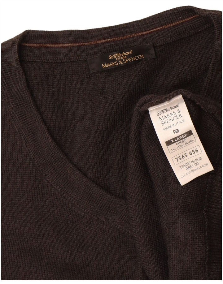 Suéter masculino St Michael com decote em V XL cinza listrado acrílico