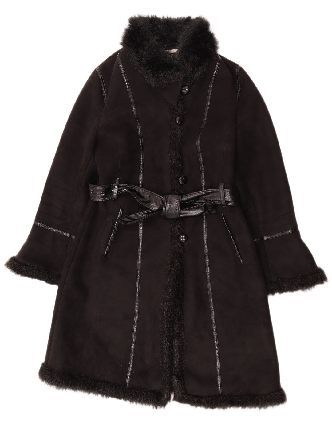 Sobretudo feminino Sherpa Pizazz UK 14 poliéster preto médio