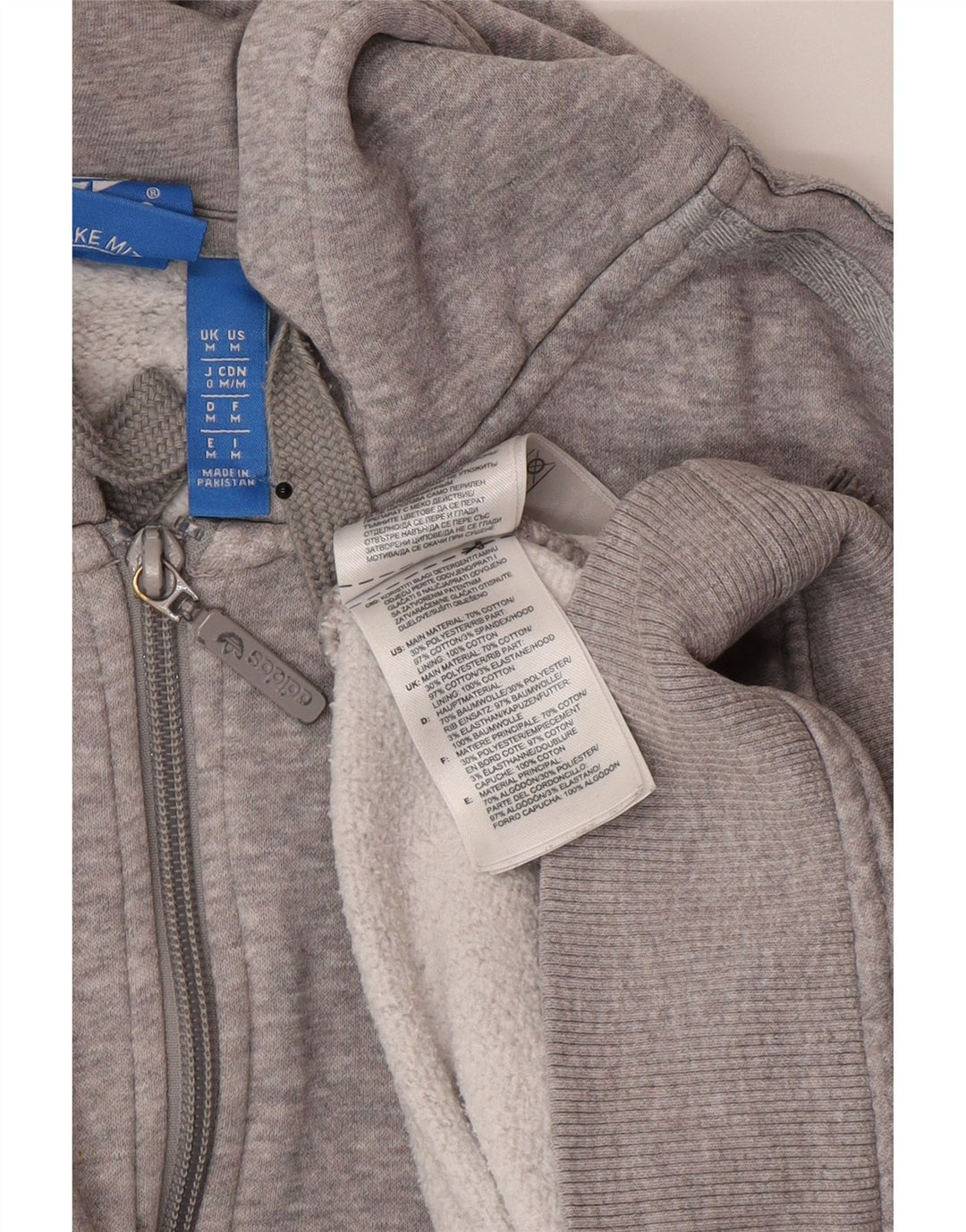 Adidas masculino zip moletom com capuz médio algodão cinza