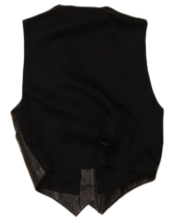 Colete de couro feminino vintage Reino Unido 12 couro preto médio
