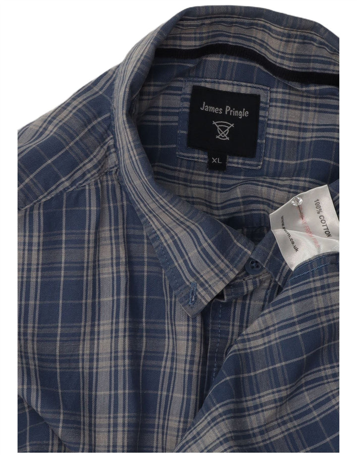 Camisa masculina de flanela James Pringle XL azul xadrez algodão