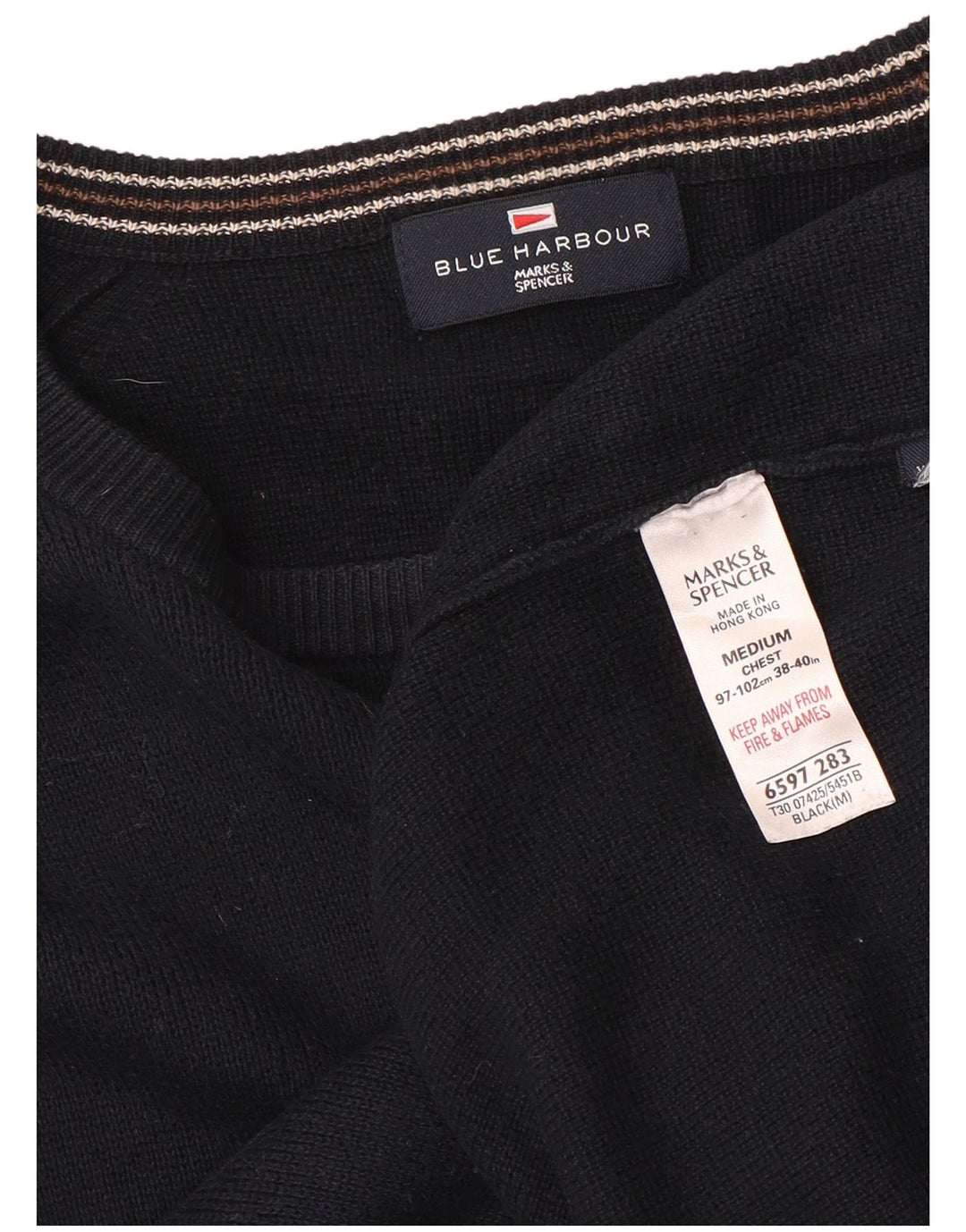 Suéter masculino Marks & Spencer Autograph com gola canoa azul marinho médio