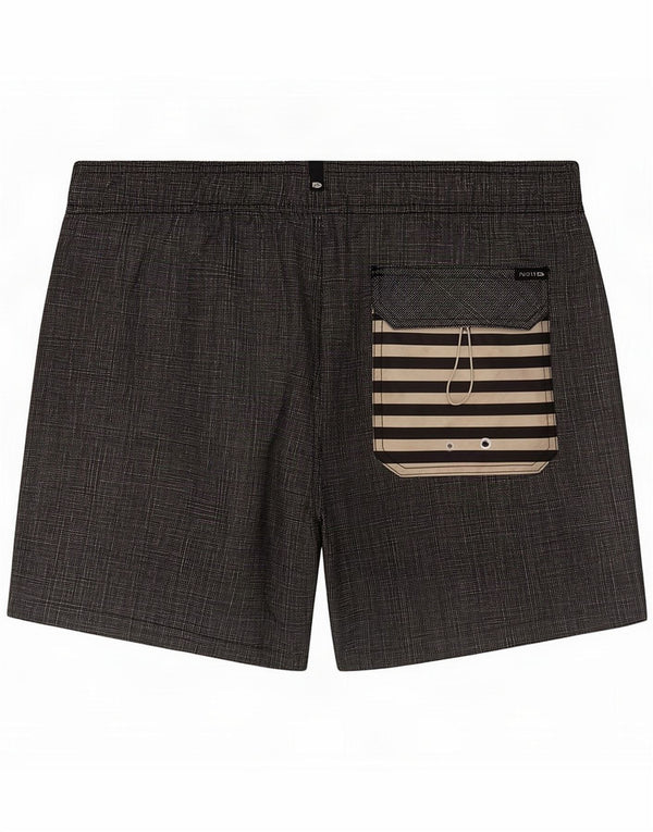 Shorts de natação masculinos vintage poliéster preto médio
