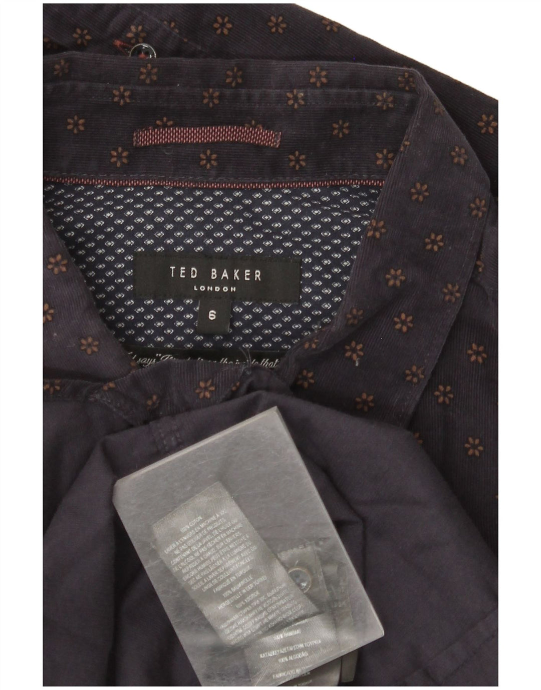 Camisa masculina de veludo cotelê TED BAKER tamanho 6 2XL algodão floral azul marinho