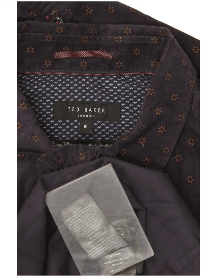 Camisa masculina de veludo cotelê TED BAKER tamanho 6 2XL algodão floral azul marinho