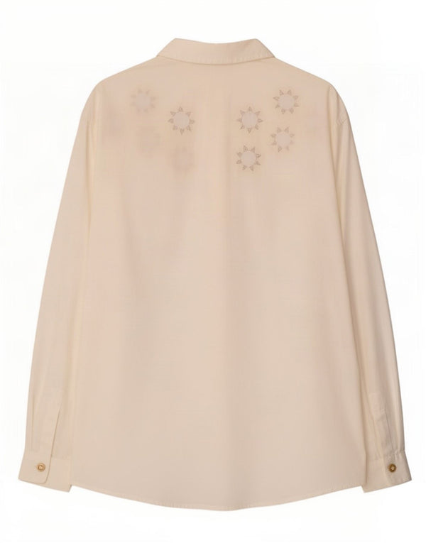 Roccobarocco Womens Shirt IT 46 Large Off White Geometric Cotton